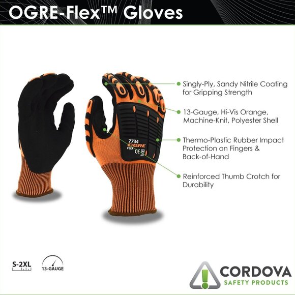 Cordova Hi-Vis Impact Gloves with Nitrile Coated Palm NWT - Picture 4 of 5